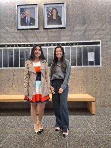 2024 JIA Interns Mia Garcia and Cassidy Graff, in lobby of Phillip Burton U.S. Courthouse